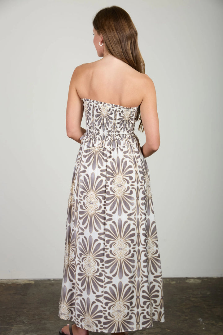 Strapless Damask Print Dress