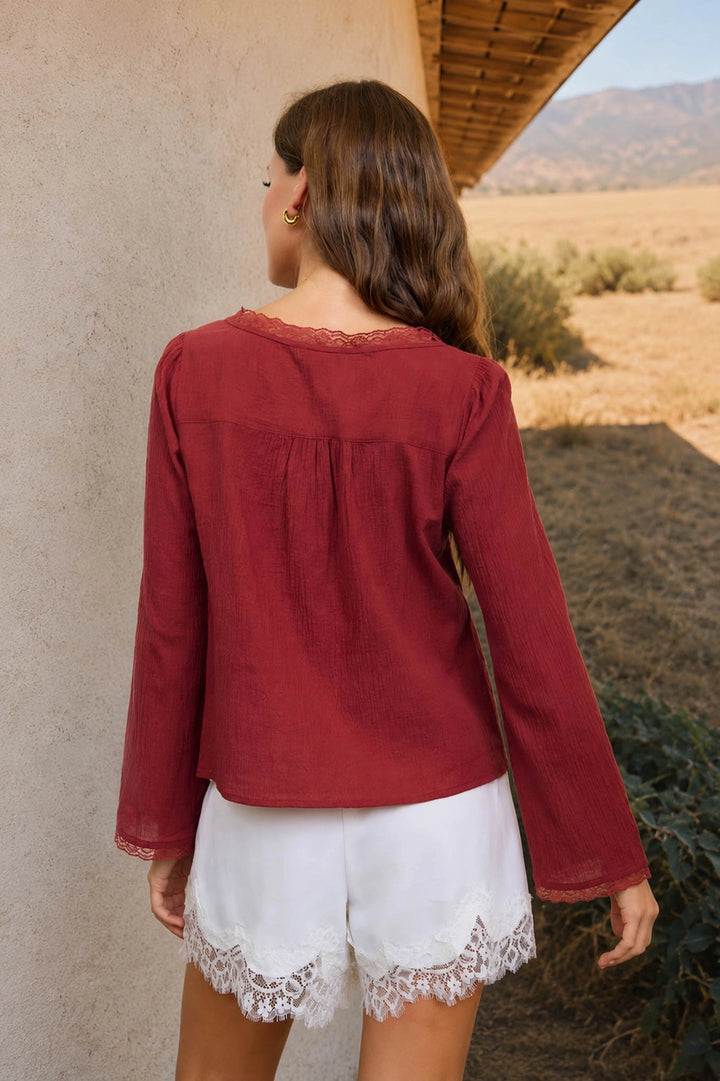Lace Trim Long Sleeve Top