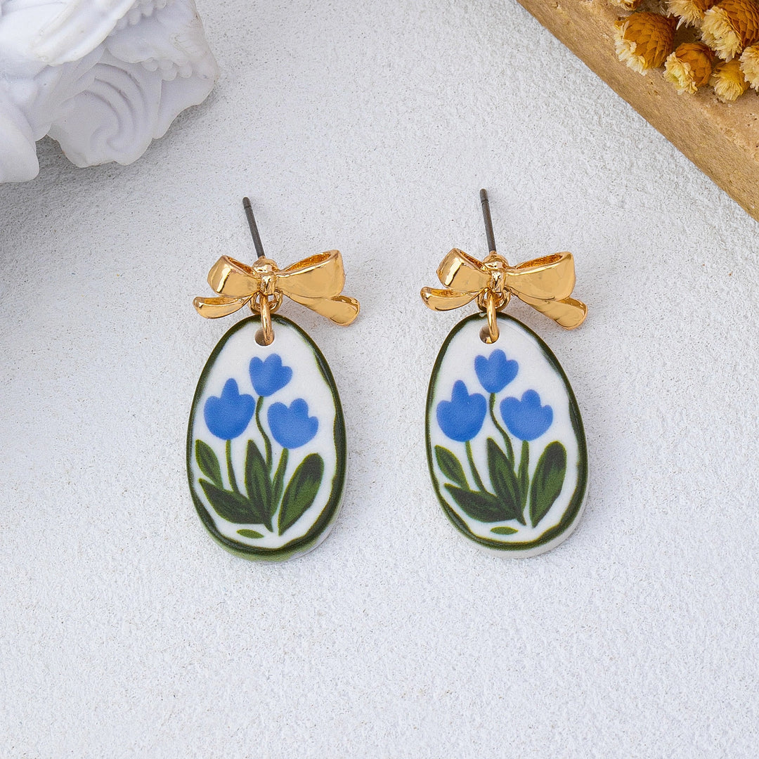 Gold Bow Drop Earrings - Tulip