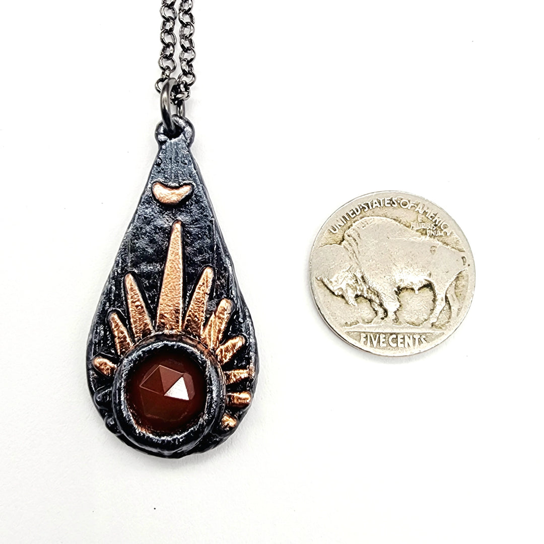 Gunmetal Faceted Carnelian Sunburst Necklace