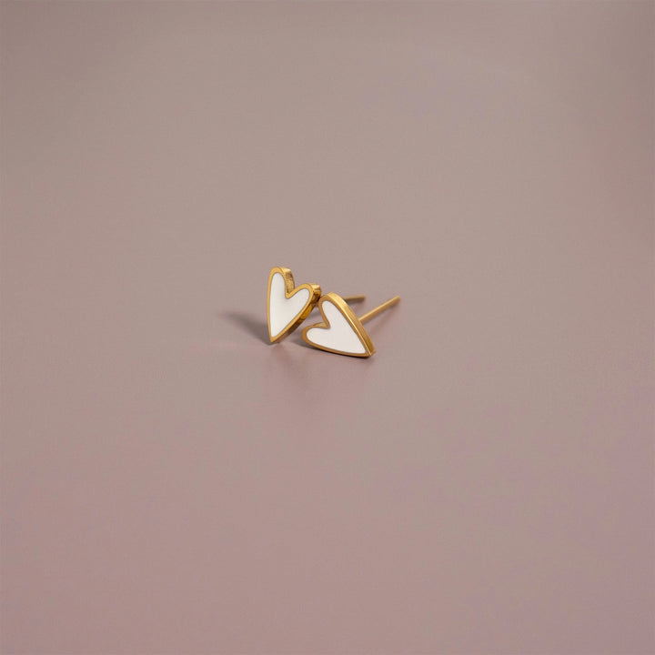 18K Gold + White Heart Studs