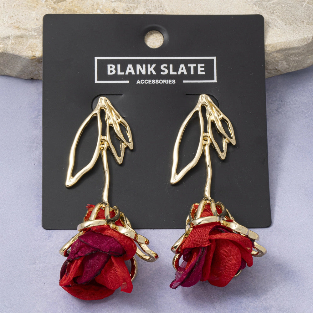 Open Leaf Fabric Rose Earring