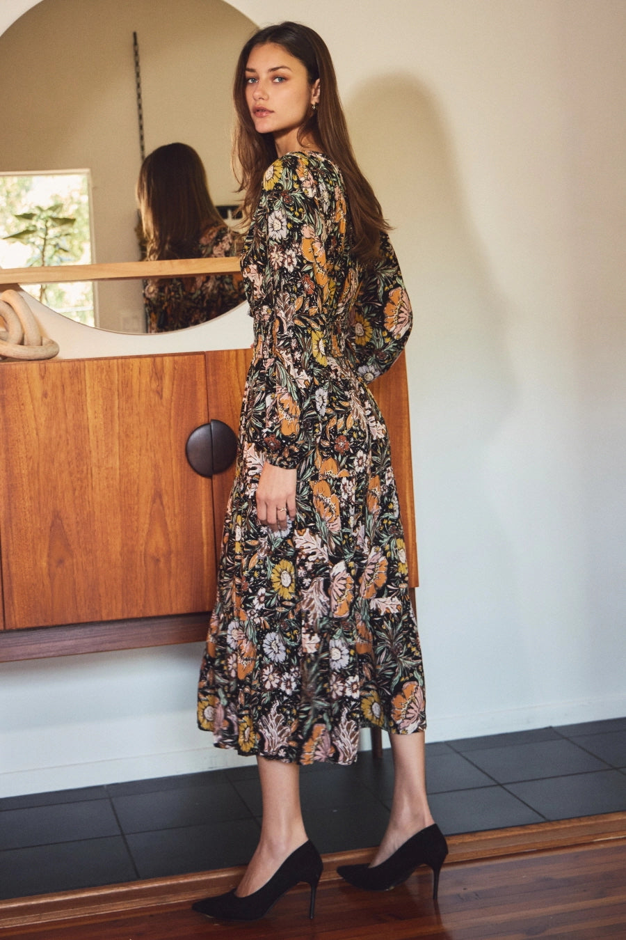 Longsleeve Floral Midi Dress