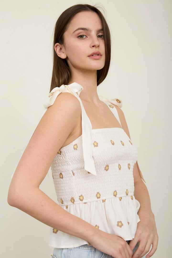 Daisy Embroidered Sleeveless Top