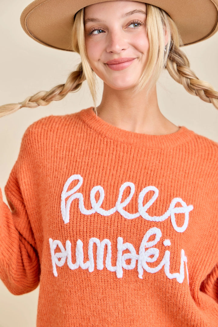 Hello Pumpkin Embroidered Sweater