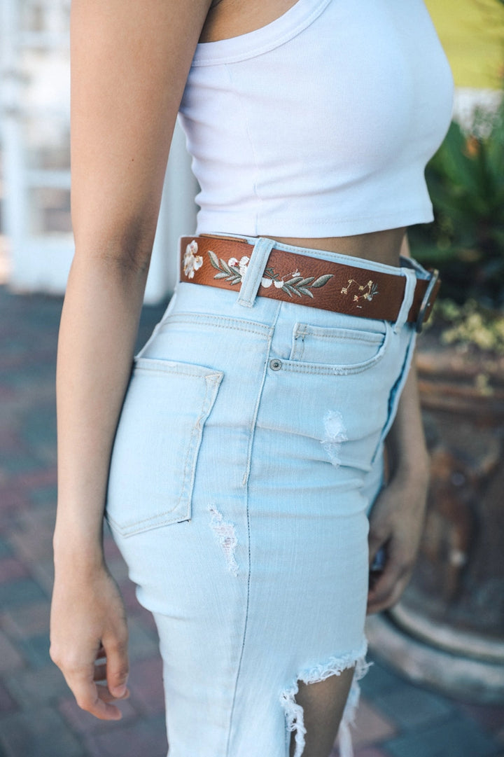 Hibiscus Embroidered Vegan Belt