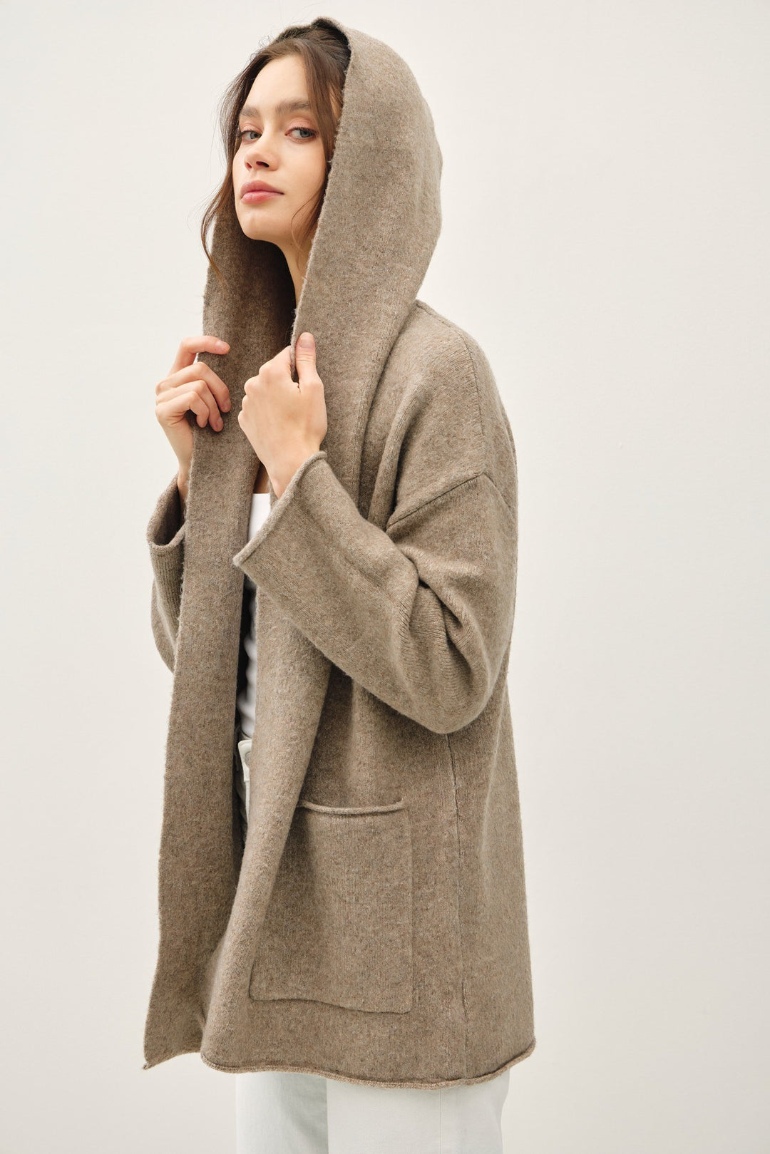 Open Front Hooded Cardigan