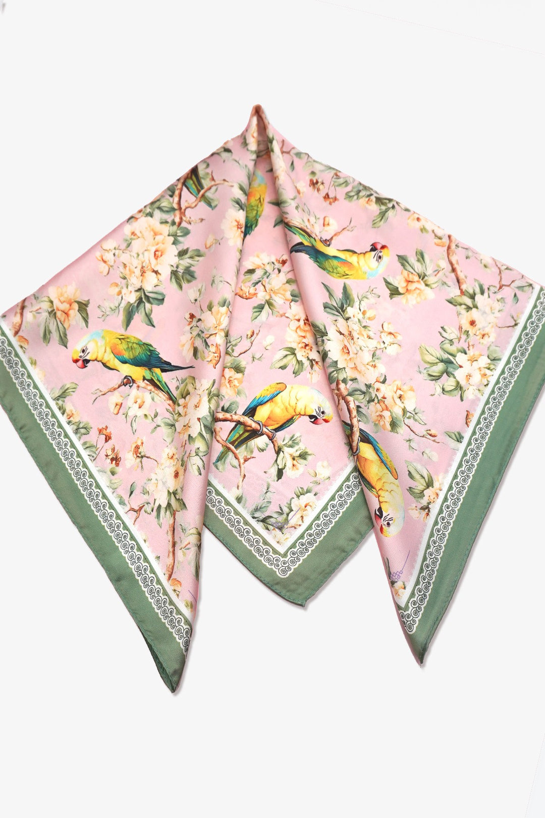 Floral Bird Print Silk Scarf