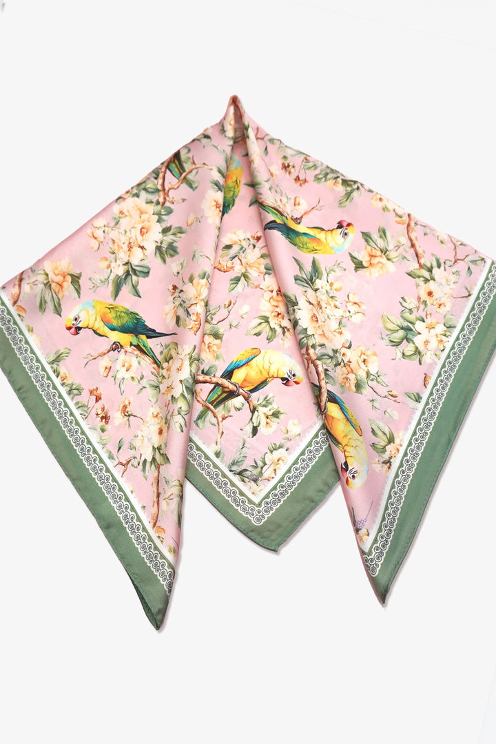 Floral Bird Print Silk Scarf