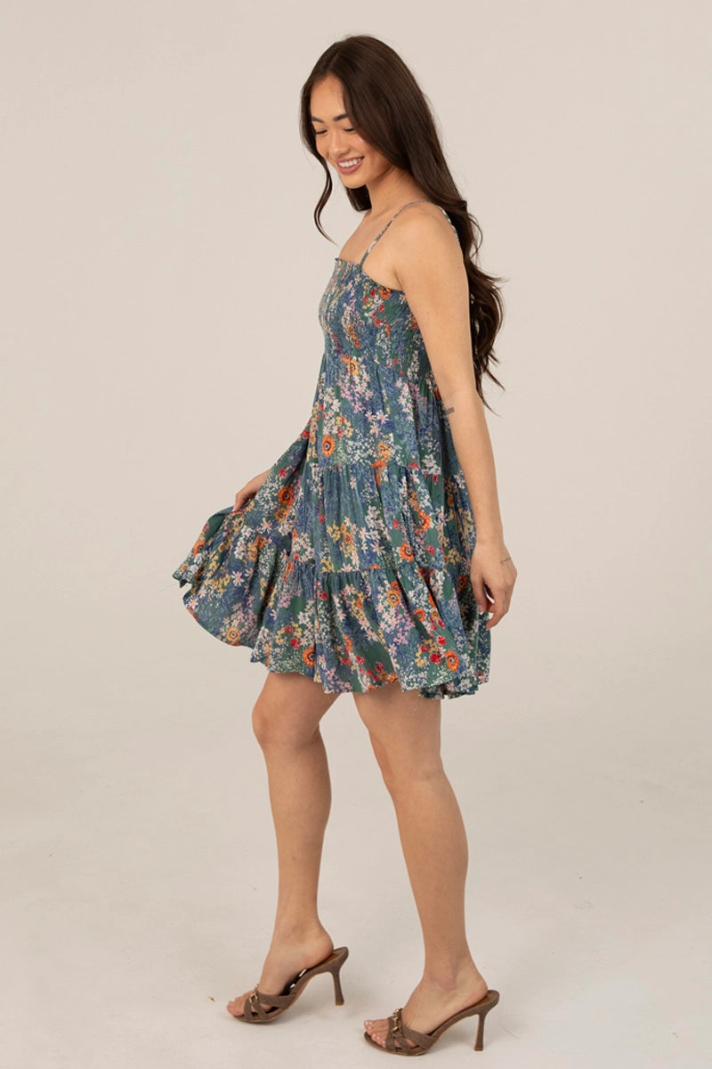 Dusty Teal + Floral Sundress