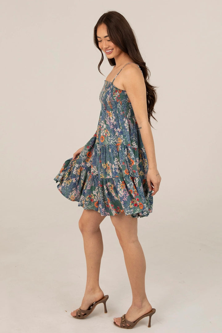 Dusty Teal + Floral Sundress