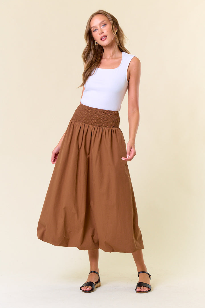 Smocked Wide Waistband Bubble Hem Skirt