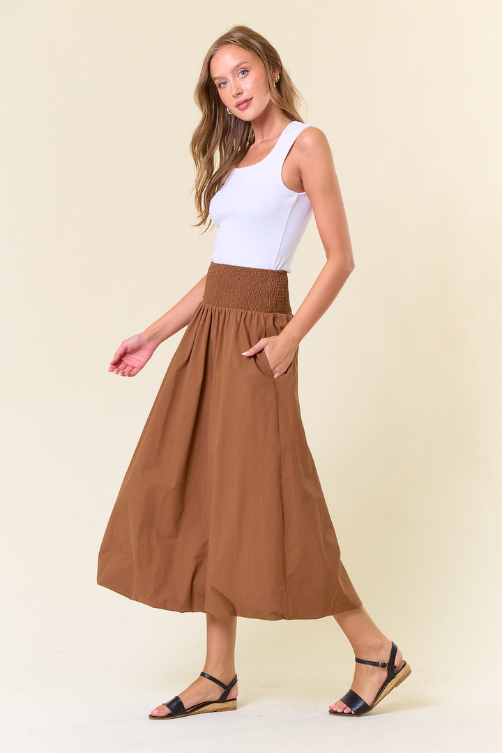 Smocked Wide Waistband Bubble Hem Skirt