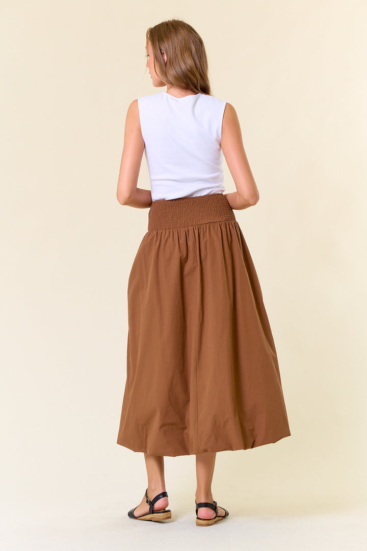 Smocked Wide Waistband Bubble Hem Skirt