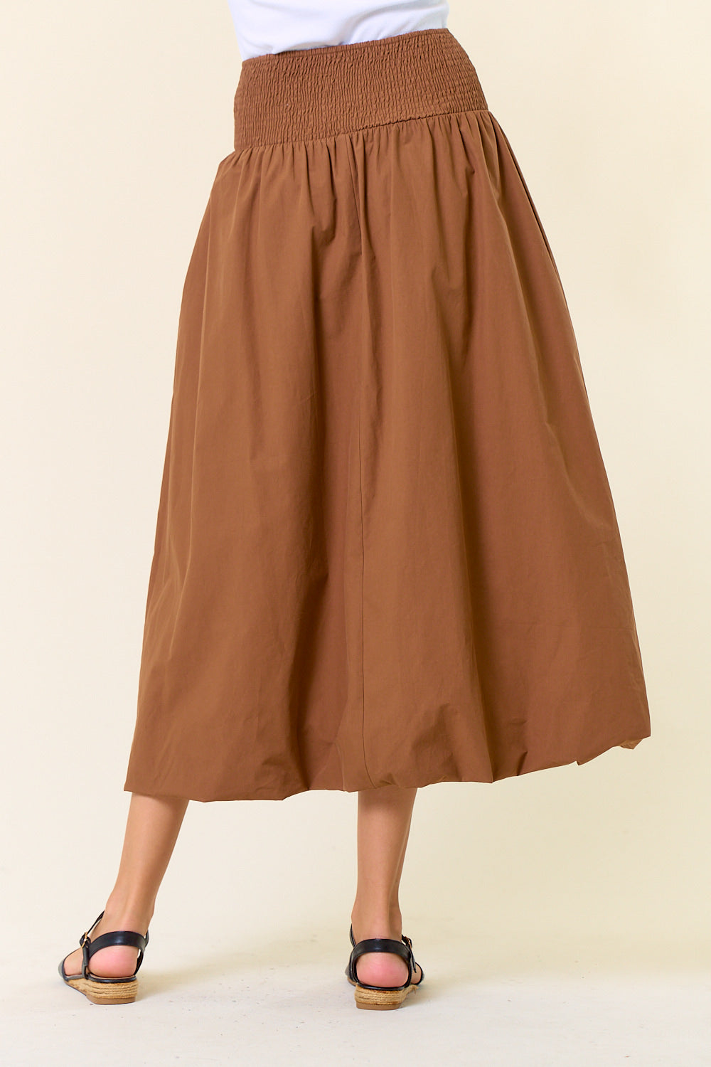 Smocked Wide Waistband Bubble Hem Skirt