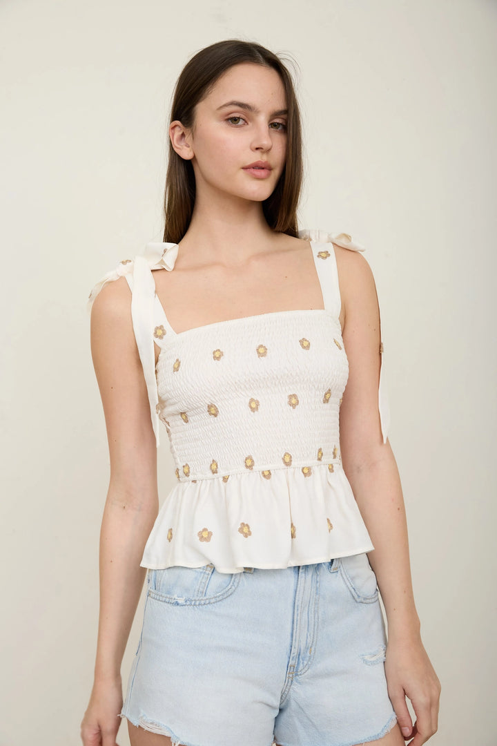 Daisy Embroidered Sleeveless Top