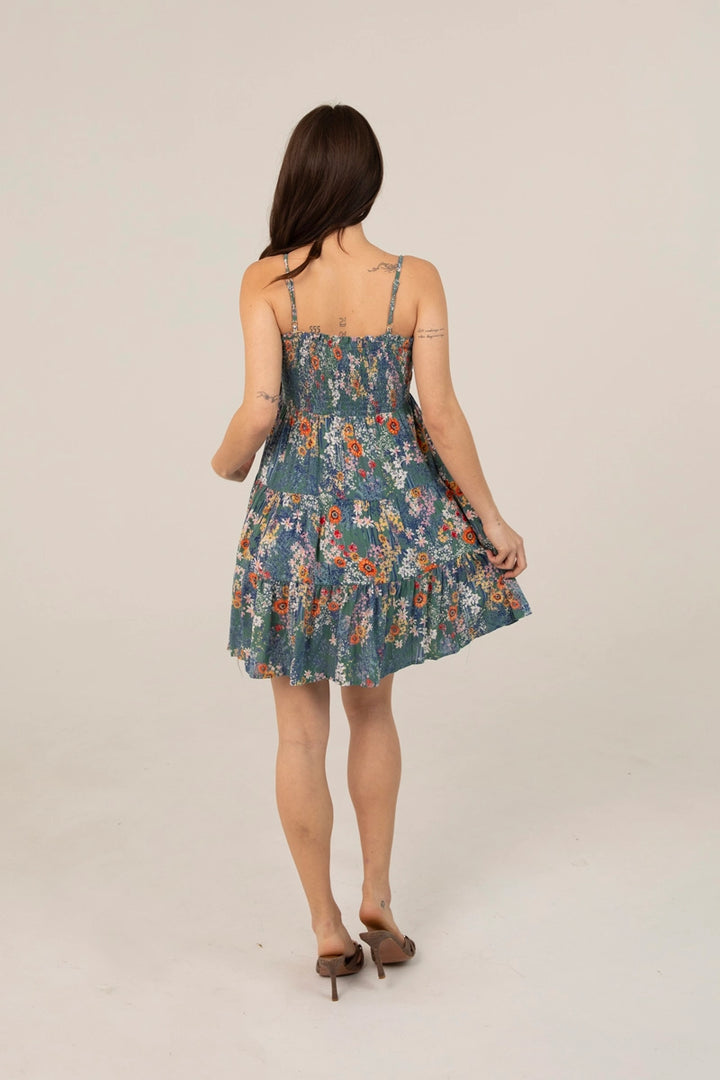 Dusty Teal + Floral Sundress