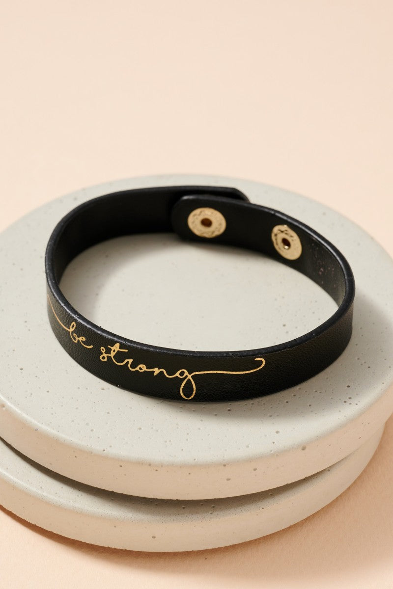 'Be Strong' Faux Leather Bracelet