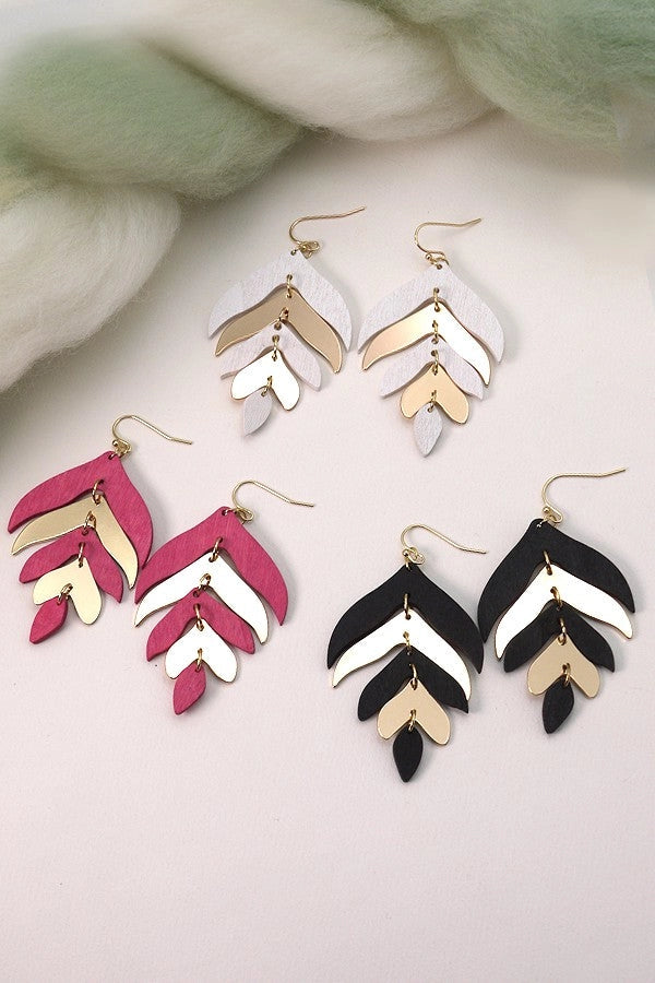 Wood + Metal Feather Design Dangle