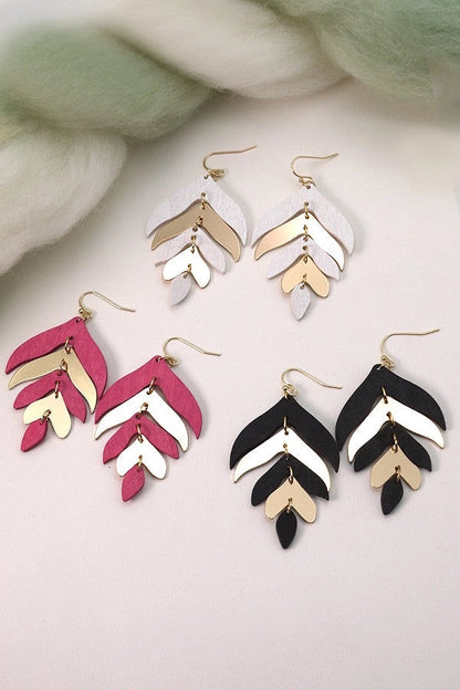 Wood + Metal Feather Design Dangle
