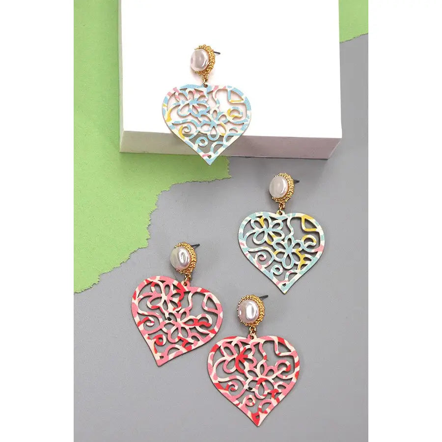 Filigree Heart Dangle On Pearl Stud