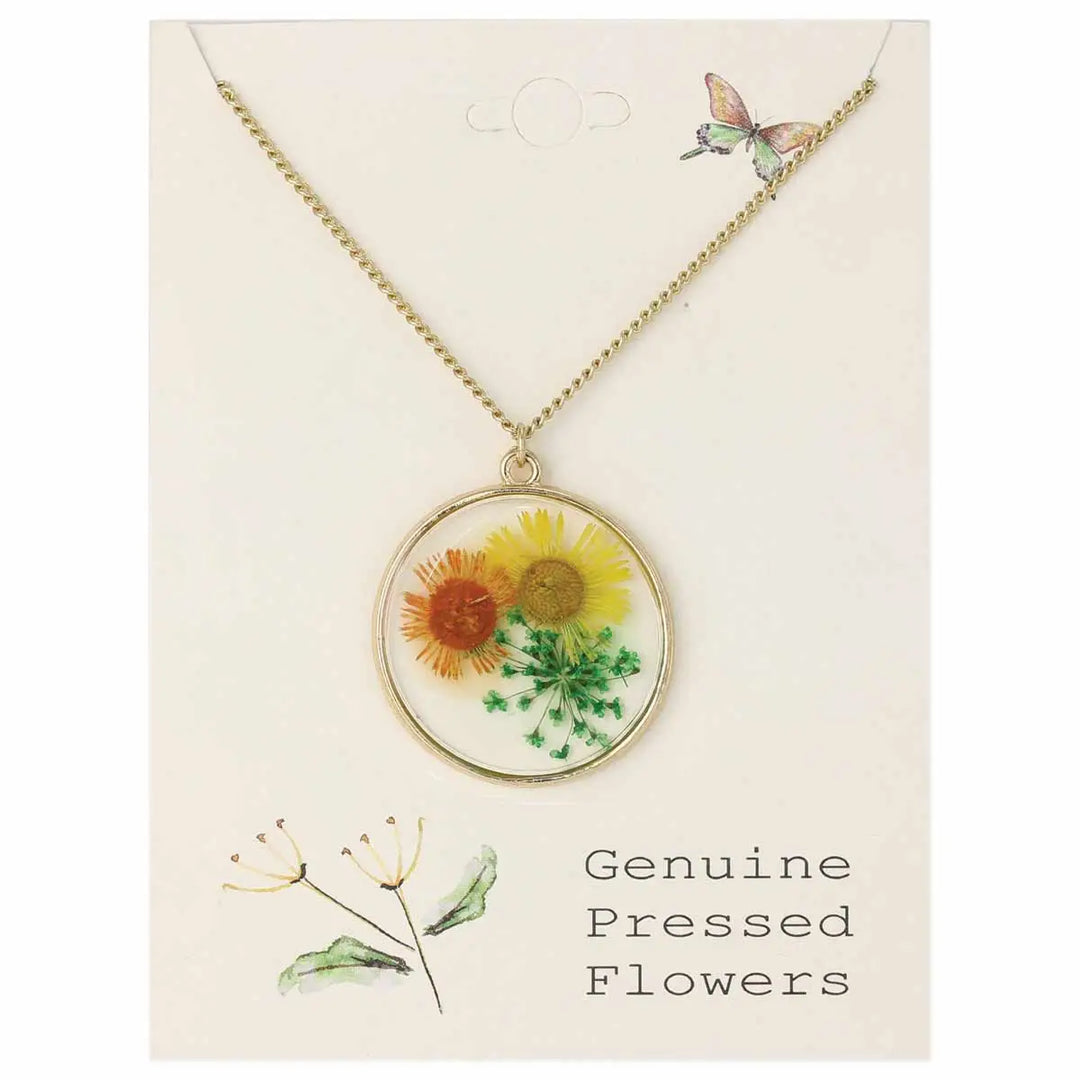 Yellow Dried Flower Round Necklace