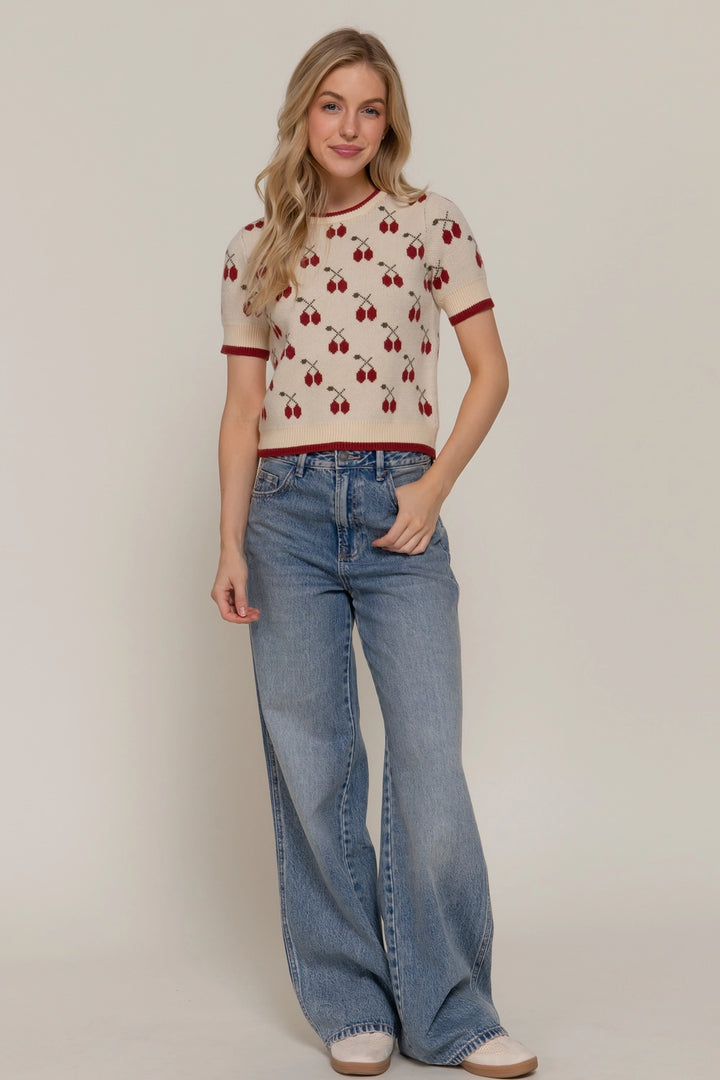 Short Sleeve Knit Cherry Top