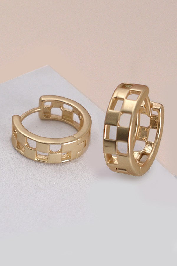 Cutout Checkered Huggie Hoops