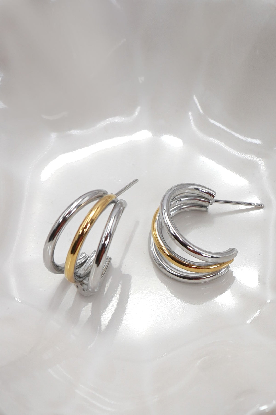 Two Tone Triple Hoops