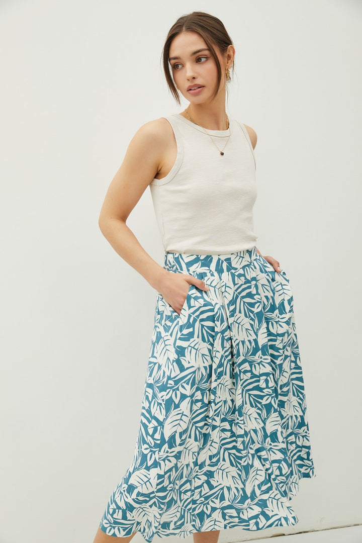 Tropical Print Pin Tuck Skirt