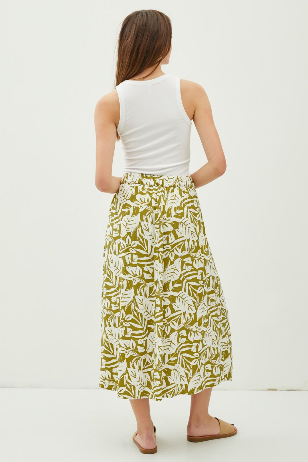 Tropical Print Pin Tuck Skirt