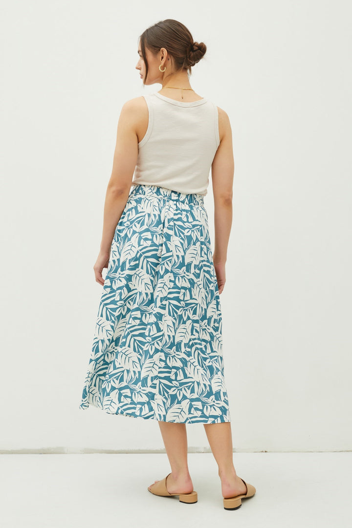 Tropical Print Pin Tuck Skirt