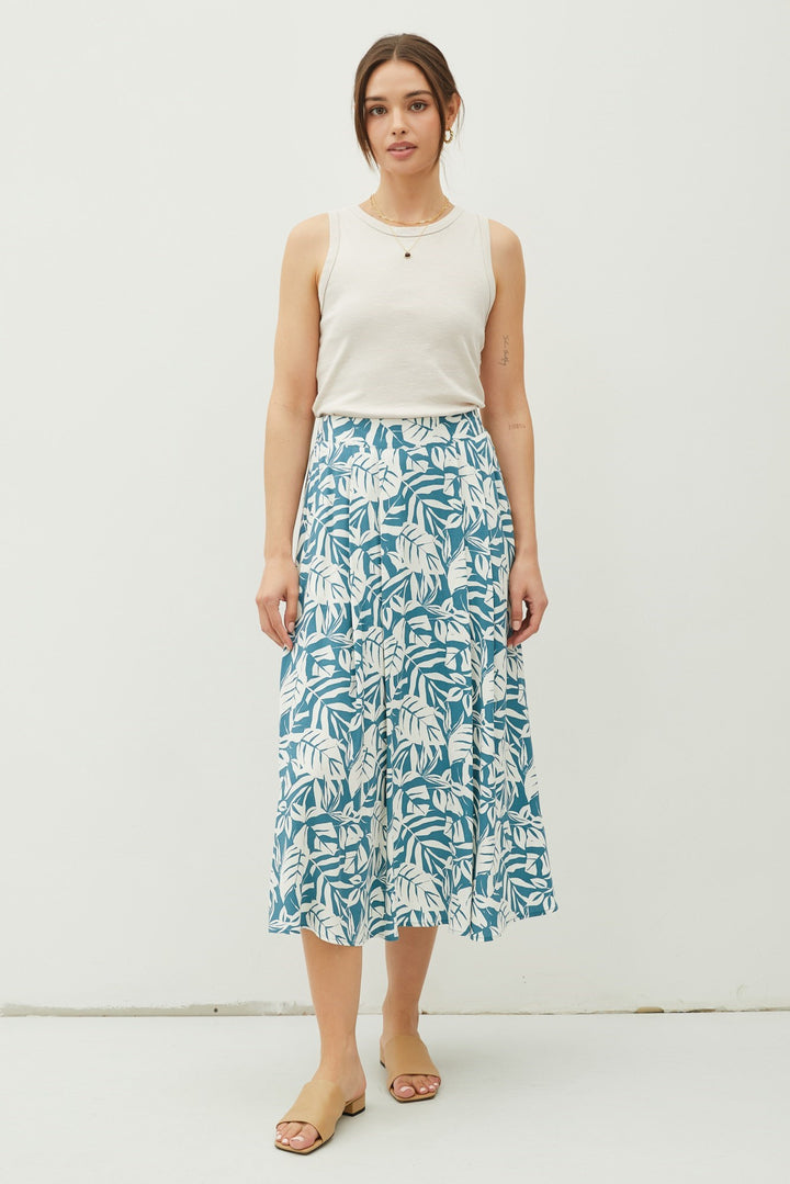 Tropical Print Pin Tuck Skirt