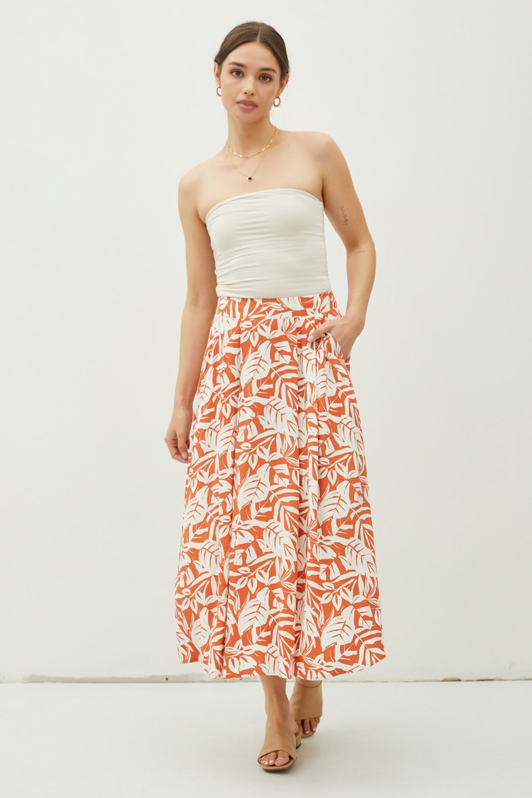 Tropical Print Pin Tuck Skirt