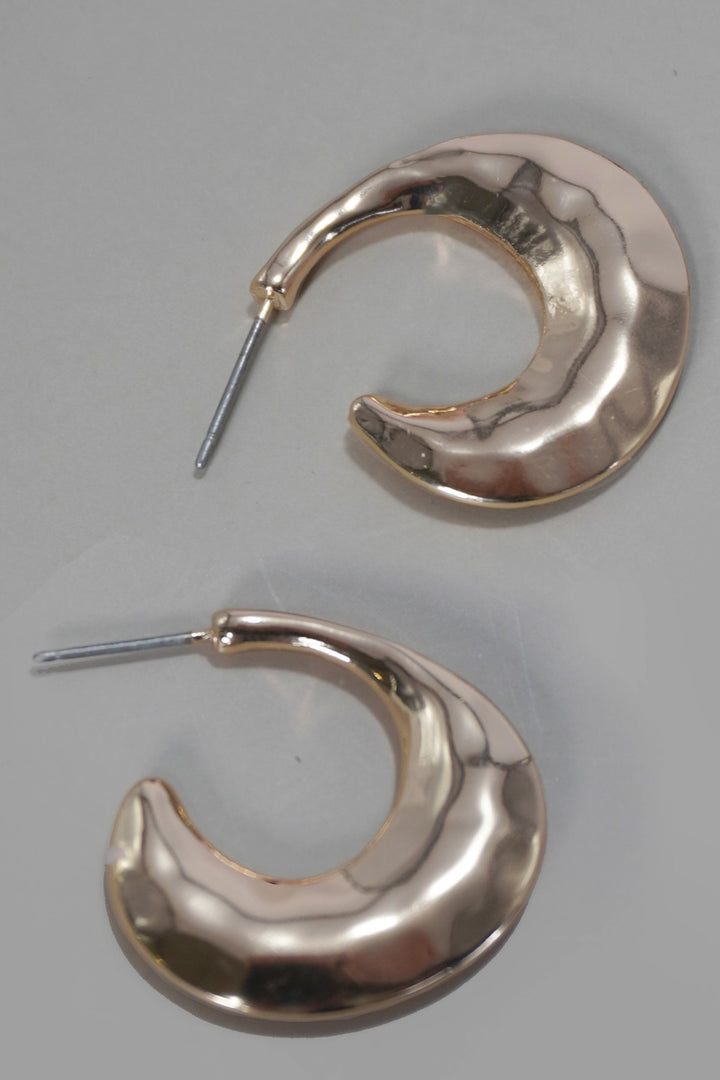 Wide Hammered C Hoop Earrings