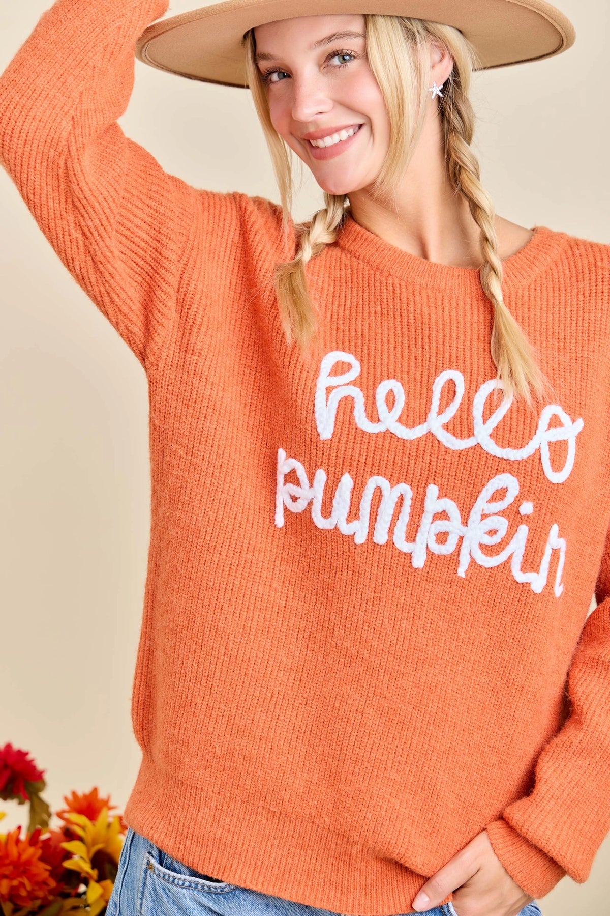 Hello Pumpkin Embroidered Sweater