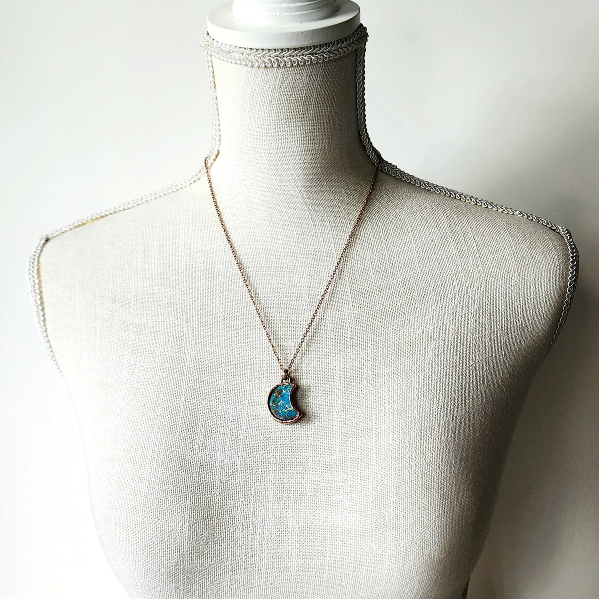 Petite Blue Sea Sediment Moon Necklace