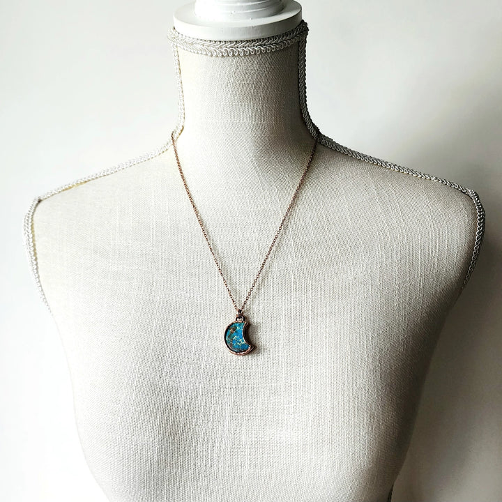 Petite Blue Sea Sediment Moon Necklace