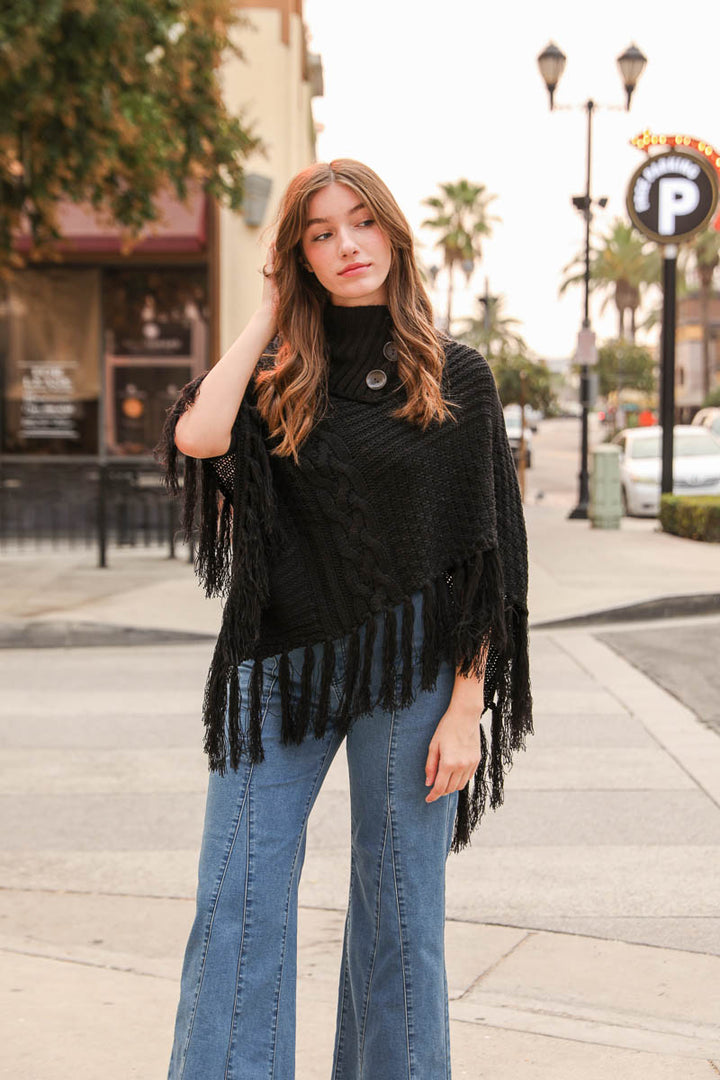 Cable Knit Turtleneck Poncho