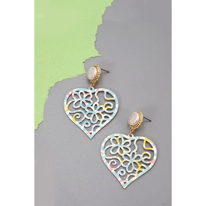 Filigree Heart Dangle On Pearl Stud