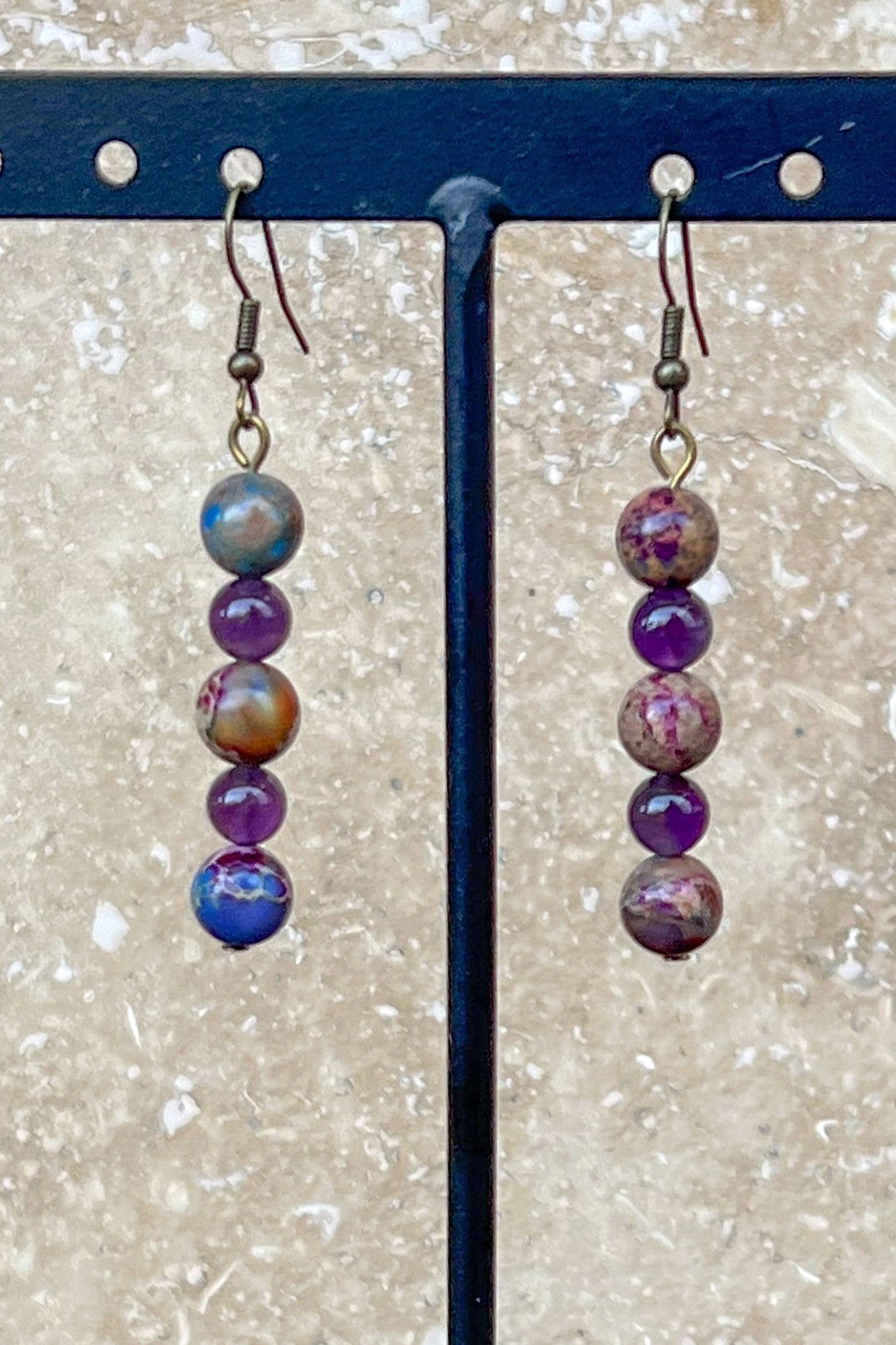 Purple Beaded Drop Earrings