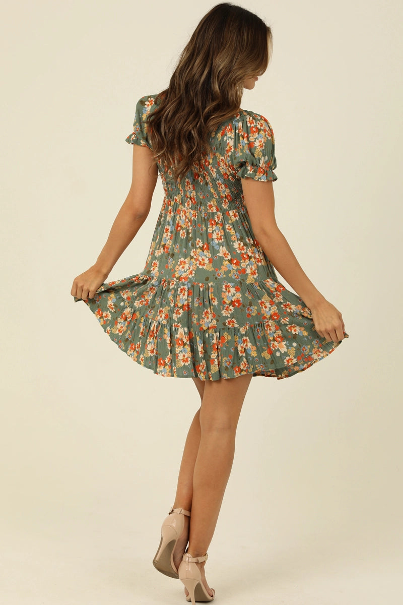 Sage + Floral Mini Dress