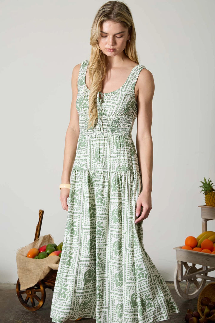 Olive Tile Print Dress