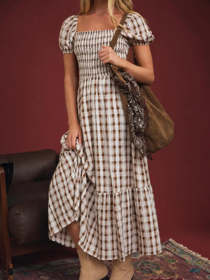 Plaid Puff Sleeve Dress