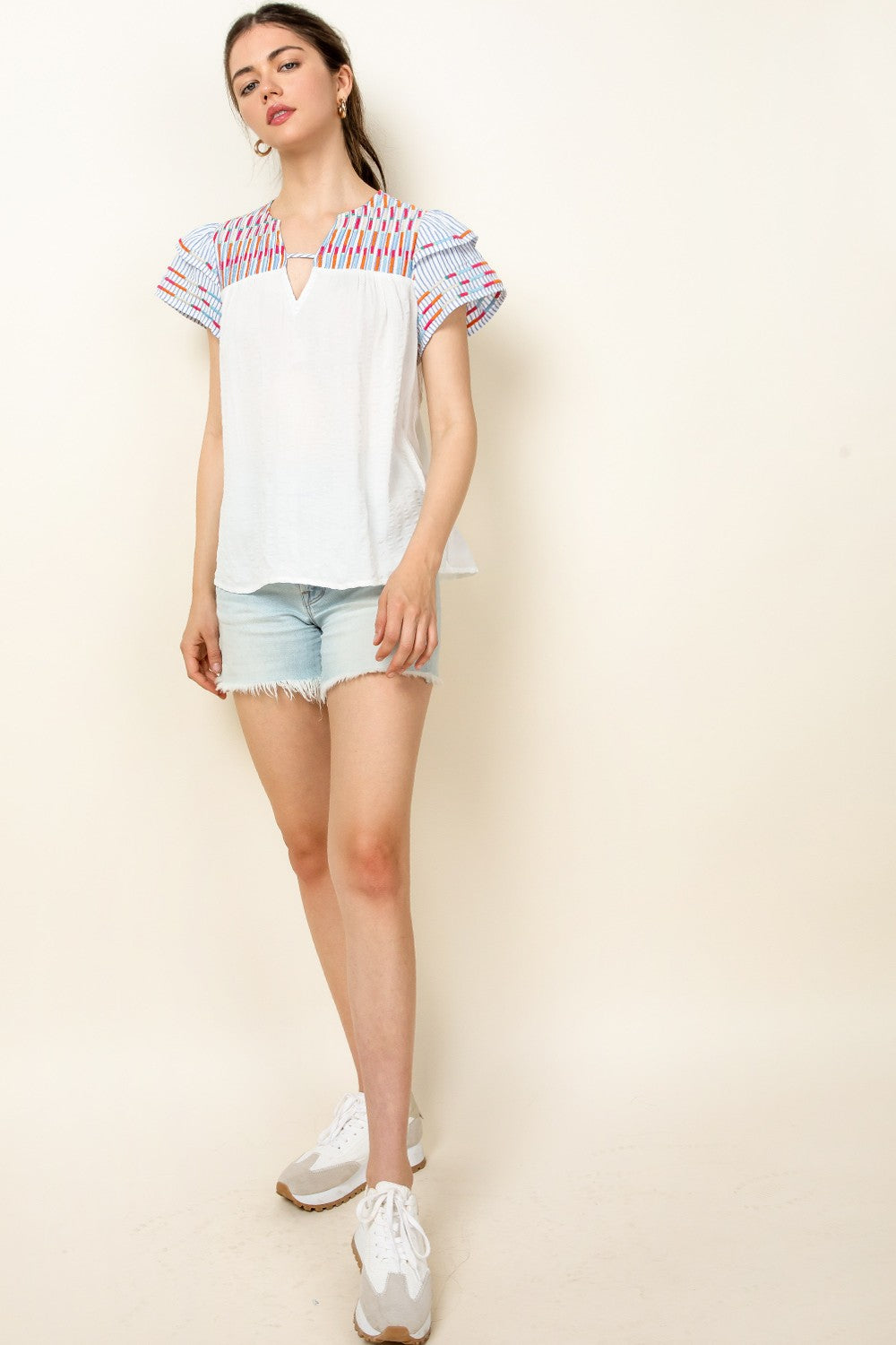 White + Textured Embroidery Top