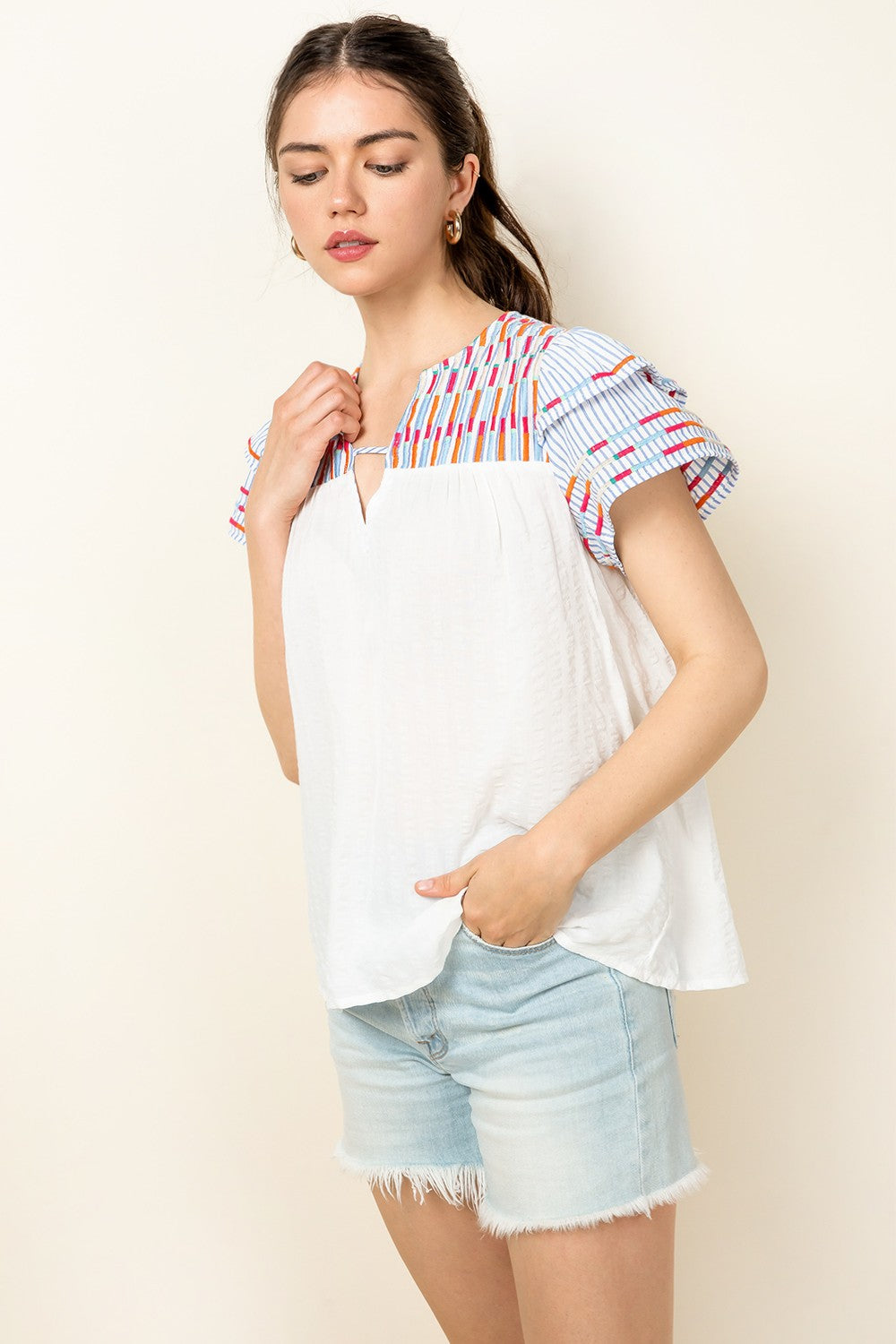 White + Textured Embroidery Top