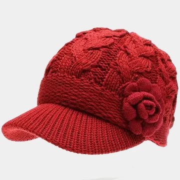 Knit Newsboy Hat With Flower