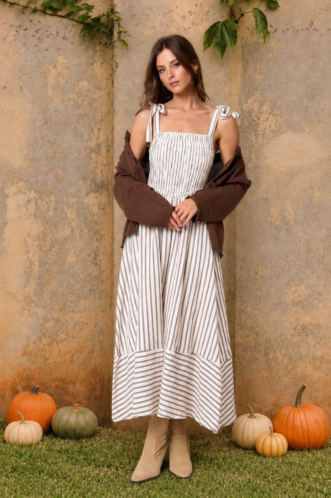 Striped Basque Waist Dress