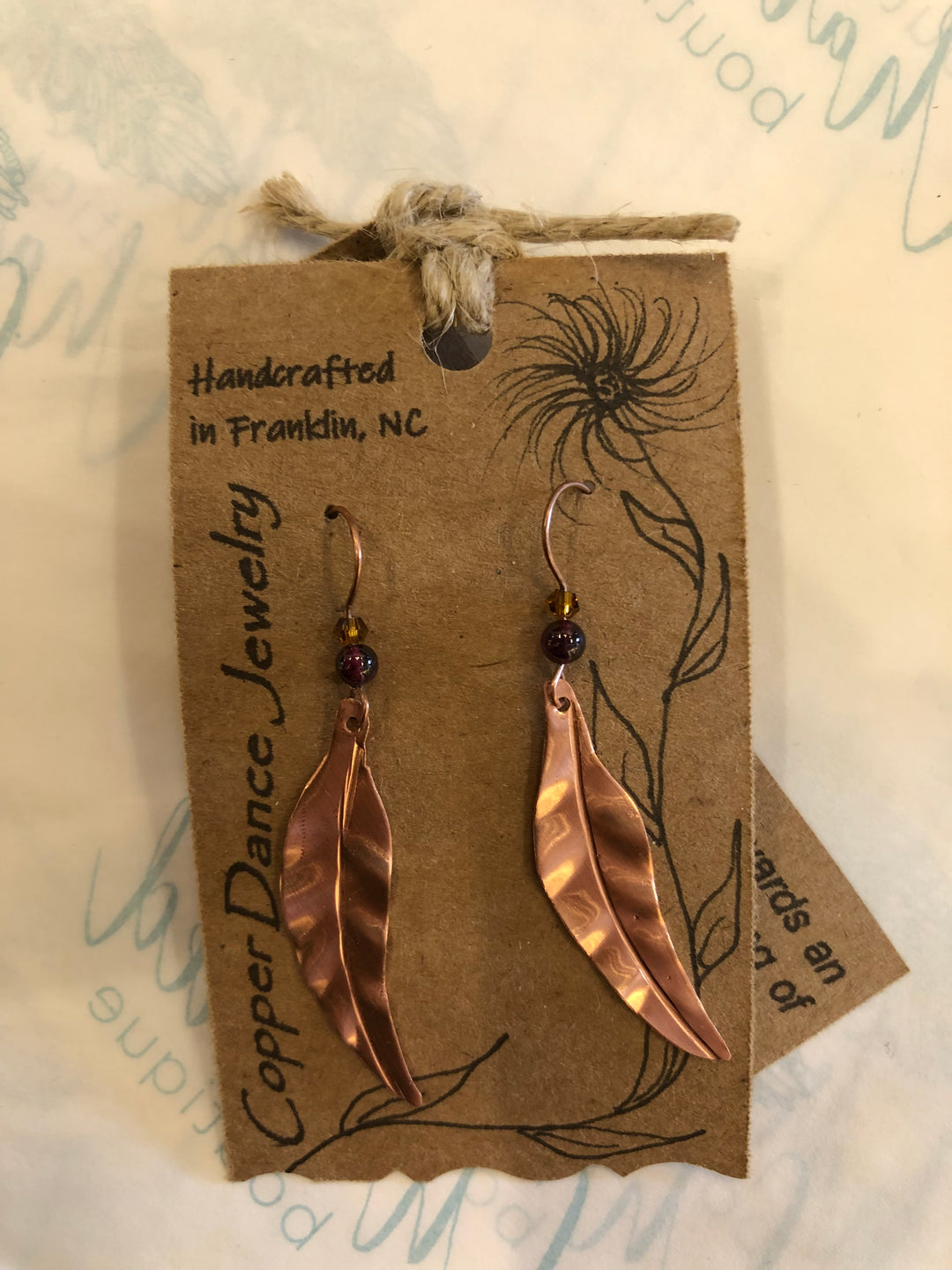 Copper Dance Jewelry - Narrow Leaf + Bead
