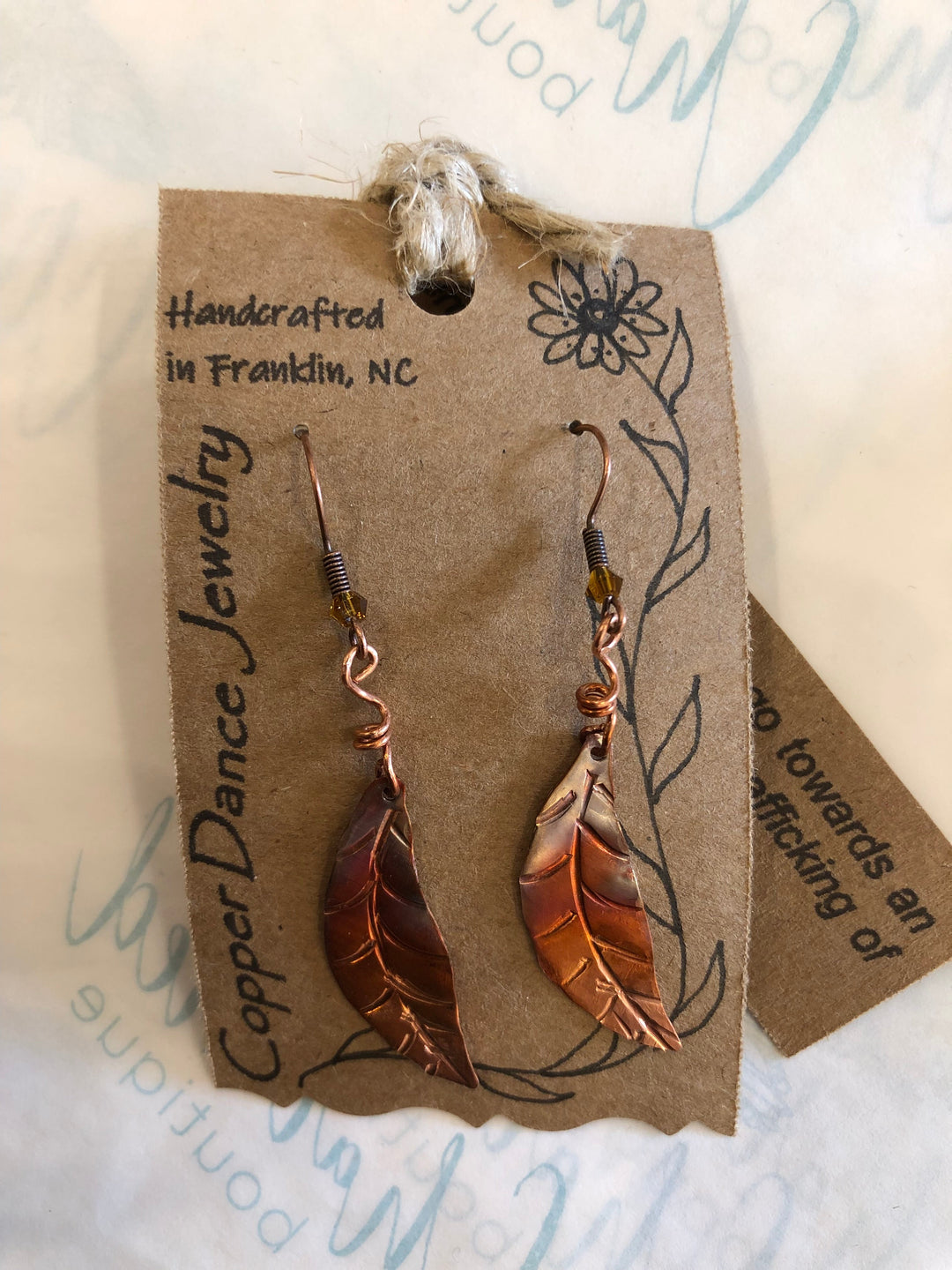 Copper Dance Jewelry - Narrow Leaf + Bead